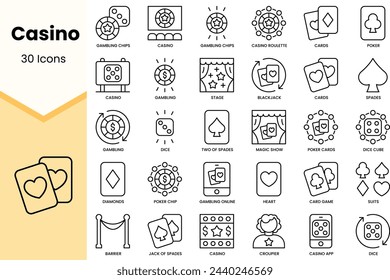 Set of casino icons. Simple line art style icons pack. Vector illustration