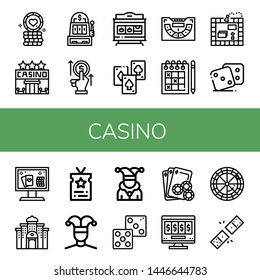 Set Of Casino Icons Such As Poker Chip, Casino, Slot Machine, Bet, Playing Cards, Baccarat, Sudoku, Board Game, Dice, Online Casino, Vip, Buffoon, Joker, Gambling, Online Gambling ,