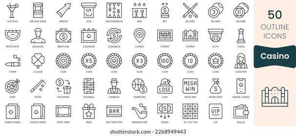 Juego de iconos del casino. Iconos de estilo lineal delgado Empaquetar. Ilustración vectorial