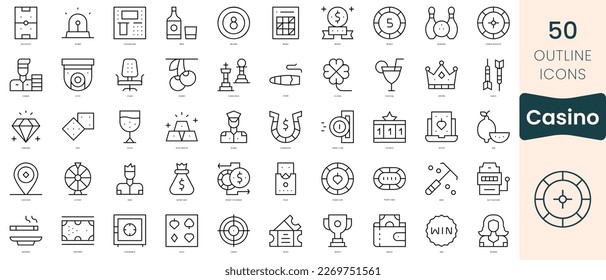 Set of casino icons. Thin linear style icons Pack. Vector Illustration