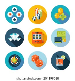 Set of casino icons. Vector casino stuff in flat modern style.