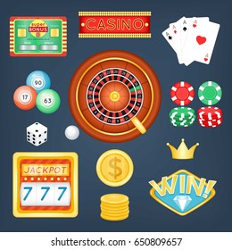 Set of casino objects. Cartoon style. Vector illustration
