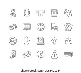 Set of Casino outline icons isolated on white background.