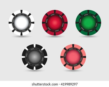 Set of casino, poker chips. Vector template, isolated