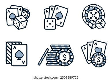 Set of casino and poker gambling outline icons