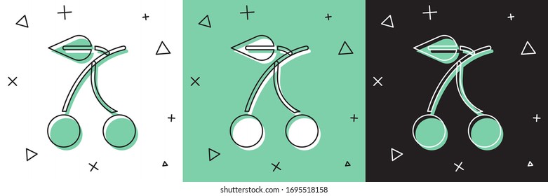Set Casino slot machine with cherry symbol icon isolated on white and green, black background. Gambling games.  Vector Illustration