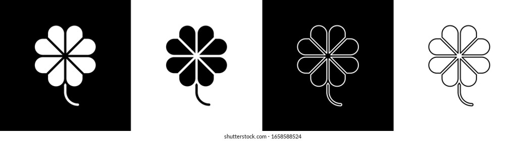 Set Casino slot machine with clover symbol icon isolated on black and white background. Gambling games.  Vector Illustration