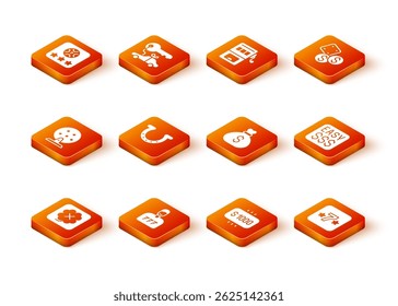 Set Casino slot machine, Lucky player, Lottery, Horseshoe, Money prize casino, bag,  and  icon. Vector