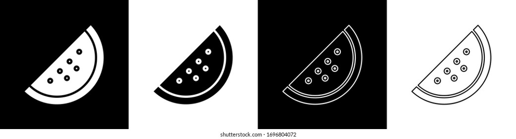 Set Casino slot machine with watermelon symbol icon isolated on black and white background. Gambling games.  Vector Illustration