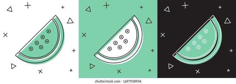 Set Casino slot machine with watermelon symbol icon isolated on white and green, black background. Gambling games.  Vector Illustration