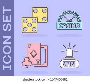 Set Casino win, Game dice, Playing card with diamonds and Casino signboard icon. Vector