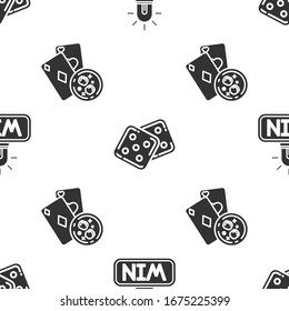 Set Casino win, Game dice and Playing cards and glass of whiskey with ice cubes on seamless pattern. Vector