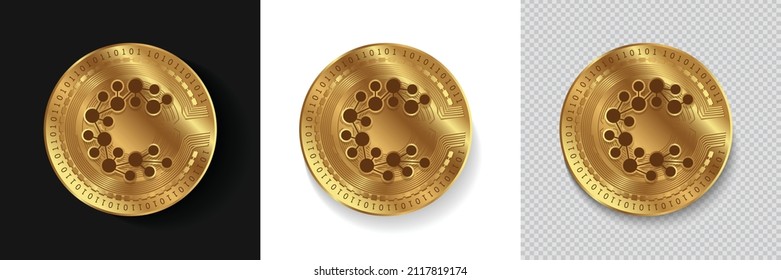 Set of Casper CSPR.cryptocurrency logo in golden coins vector illustration isolated in white, dark and transparent background. Can be used as crypto label,sticker, icon, badge, emblem and print design
