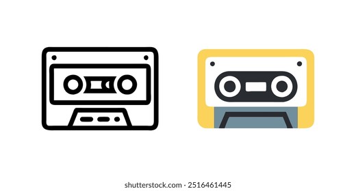 Set of cassette tape icons, showcasing various designs and styles. Ideal for retro-themed projects, music-related graphics, and nostalgic designs.