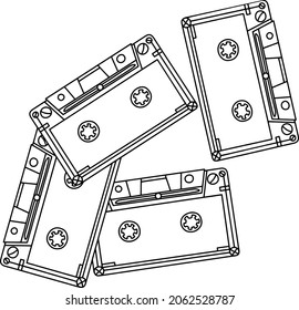 Set cassettes, vector. Coloring antistress page