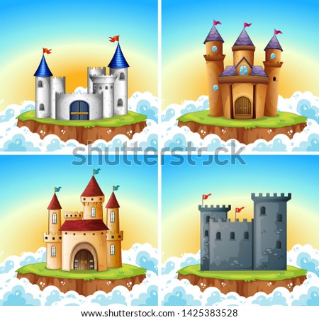 Set of castle background illustration