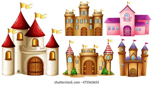 Set of castle illustrations on white