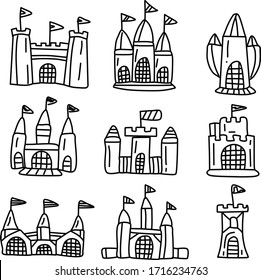 A Set of castle illustrations suitable for any kingdom and palace content with doodle and cartoon style
