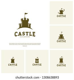 Set of Castle logo design concept vector. Castle Tower logo Template Vector.