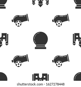 Set Castle, Magic ball and Cannon on seamless pattern. Vector