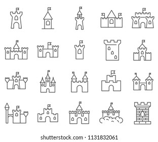 Set of castle Related Vector Line Icons. Includes such Icons as palace, building, fortress and more.