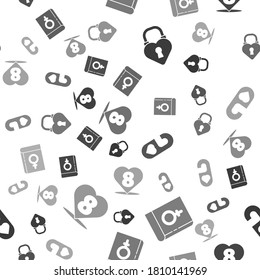 Set Castle in the shape of a heart, Book about women, Please do not disturb with heart and Heart with 8 March on seamless pattern. Vector