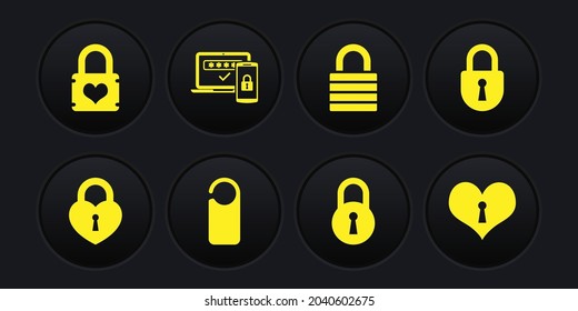 Set Castle in the shape of heart, Lock, Please do not disturb, ,  and Two steps authentication icon. Vector