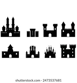 Set of castle silhouettes. Castle royal symbol palace