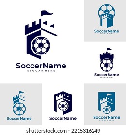 Set of Castle Soccer logo template, Football castle logo design vector