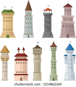 Set of castle towers. Vector illustration on a white background.