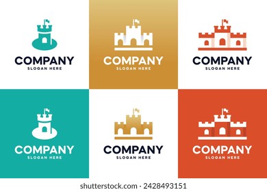 set of castle wall, defense , collection icon, logo design template.