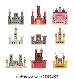 set of castles of fairy tales in white background