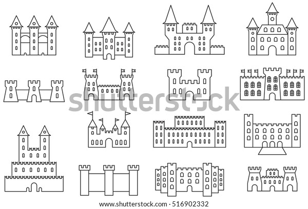 Set Castles Fortress Outline Icons Stock Vector (Royalty Free ...