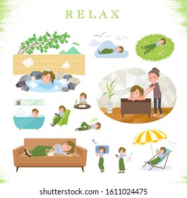 A set of casual fashion women about relaxing.There are actions such as vacation and stress relief.It's vector art so it's easy to edit.
