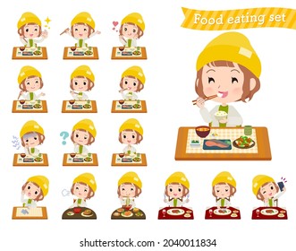 A set of Casual Fashion Women about meals.It's vector art so easy to edit.