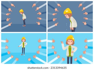 A set of casual fashion women to be evaluated.It's vector art so easy to edit.