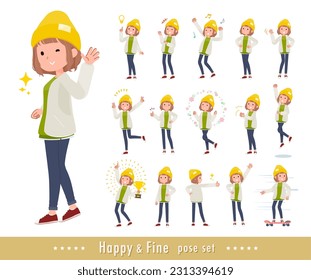 A set of casual fashion women in a cheerful pose.It's vector art so easy to edit.