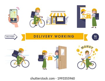 A set of Casual fashion women doing delivery work.It's vector art so easy to edit.