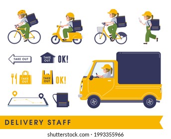 A set of Casual fashion women doing delivery.It's vector art so easy to edit.