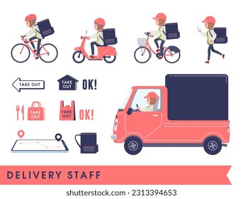 A set of casual fashion women doing delivery.It's vector art so easy to edit.