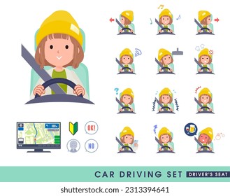 A set of casual fashion women driving a car(driving seat).It's vector art so easy to edit.