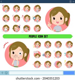 A set of Casual fashion women with expresses various emotions In icon format.It's vector art so easy to edit.