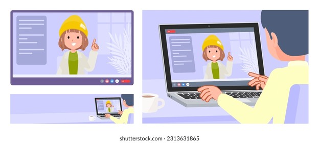 A set of casual fashion women having a video chat. It's vector art so easy to edit.