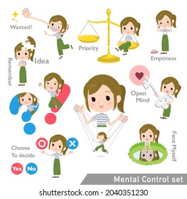 A set of Casual fashion women with mental control.It's vector art so easy to edit.