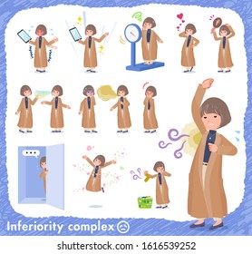 A set of casual fashion women on inferiority complex.There are actions suffering from smell and appearance.It's vector art so it's easy to edit.
