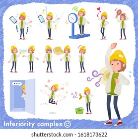 A set of casual fashion women on inferiority complex.There are actions suffering from smell and appearance.It's vector art so it's easy to edit.
