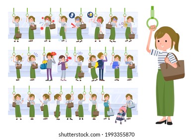 A set of Casual fashion women on the train.It's vector art so easy to edit.