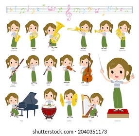 A set of Casual fashion women on classical music performances.It's vector art so easy to edit.