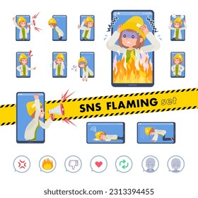 A set of casual fashion women on social media flaming.It's vector art so easy to edit.