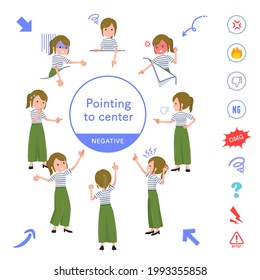 A set of Casual fashion women pointing in different directions.negative expression.It's vector art so easy to edit.